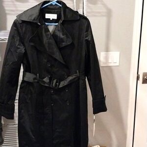 Calvin Klein black silky rain trench coat NWT